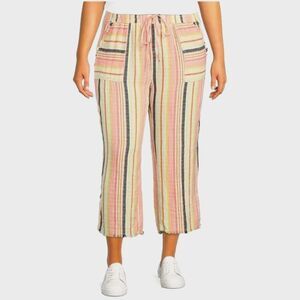 Westbound Mid Rise Wide Leg Linen Blend Cropped Pants Size Medium